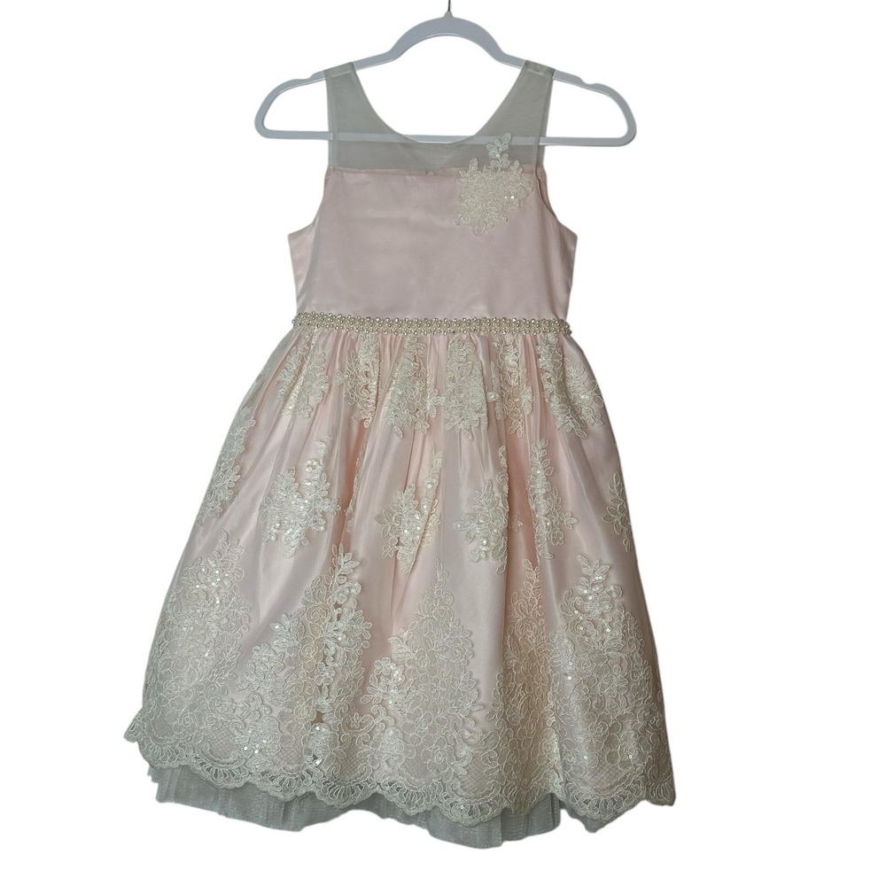 American Princess Dress Girls Size 10 Pink Flowers Belt Romantic‎ Coquette Party